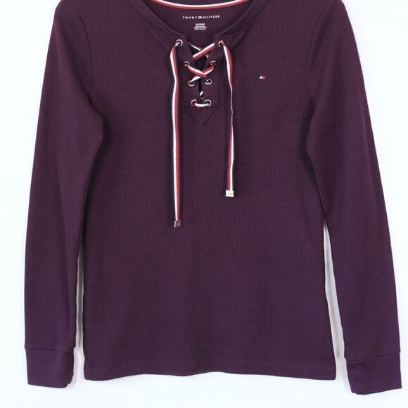 Tommy Hilfiger Purple Waffle Lace Up Henley Extra Small - Picture 4 of 11